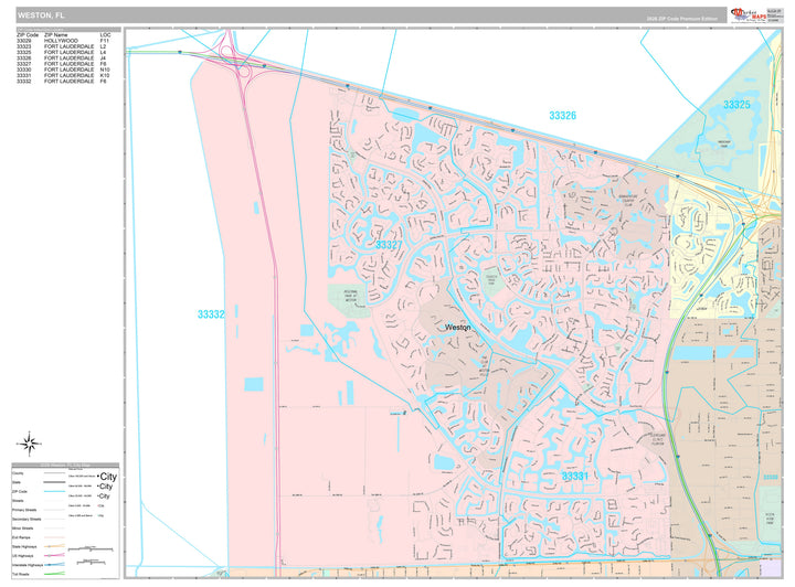 Premium Style Wall Map of Weston, FL