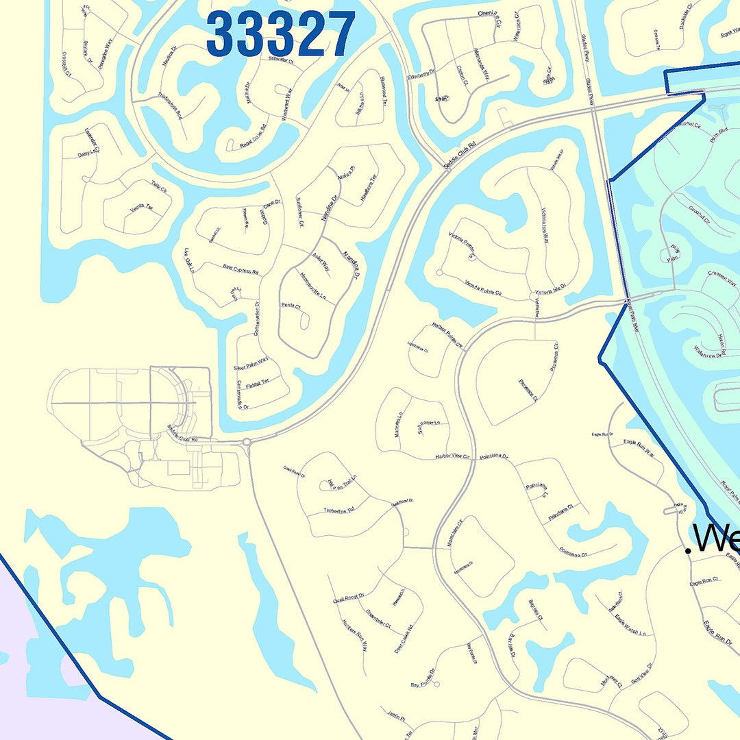 Color Cast Zip Code Style Wall Map of Weston, FL