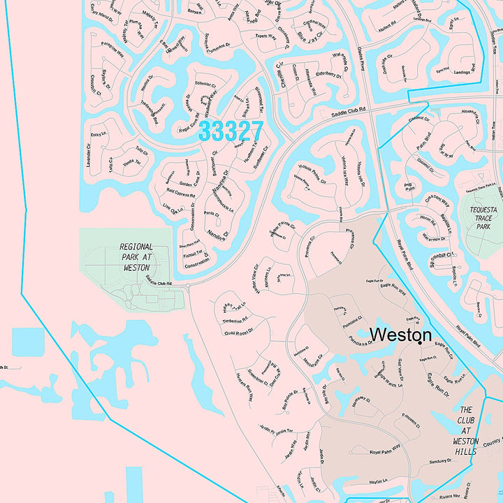 Premium Style Wall Map of Weston, FL