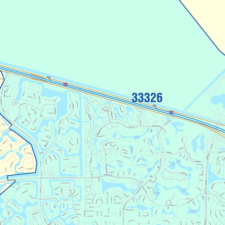 Color Cast Zip Code Style Wall Map of Weston, FL