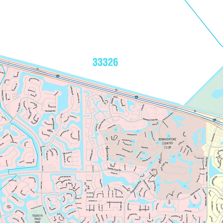 Premium Style Wall Map of Weston, FL