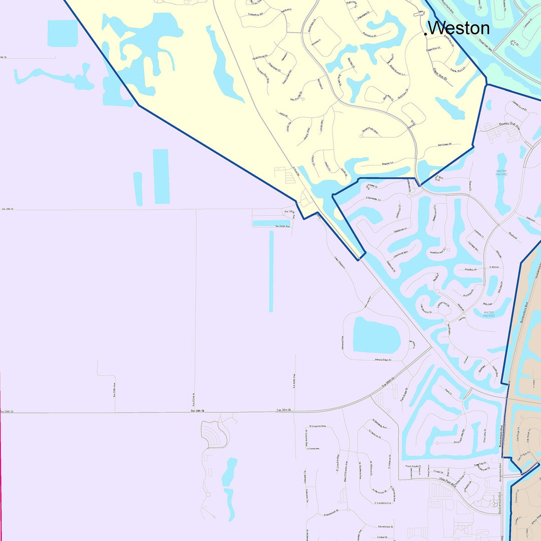 Color Cast Zip Code Style Wall Map of Weston, FL
