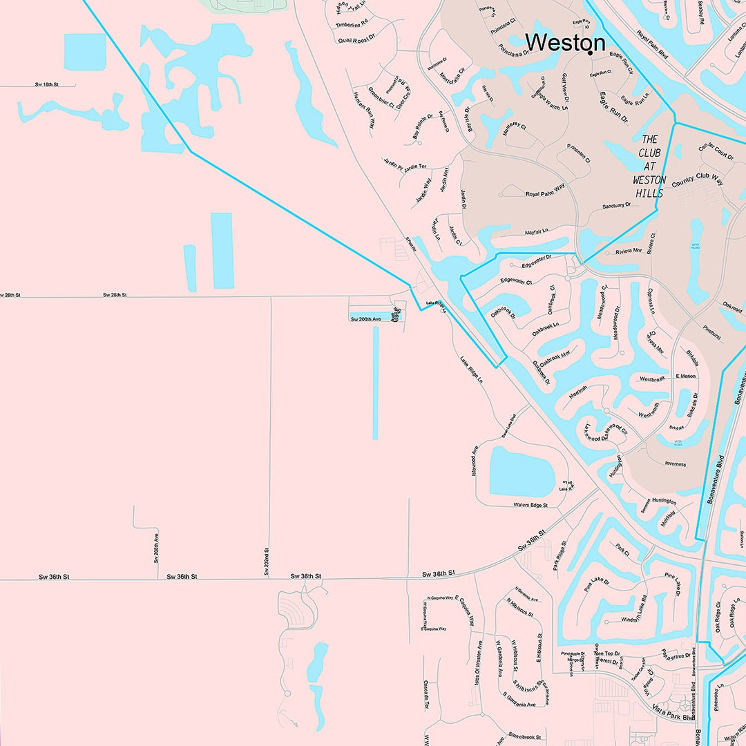 Premium Style Wall Map of Weston, FL