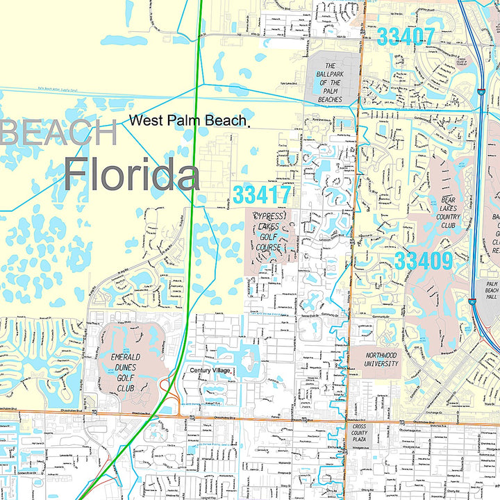 Premium Style Wall Map of West Palm Beach, FL