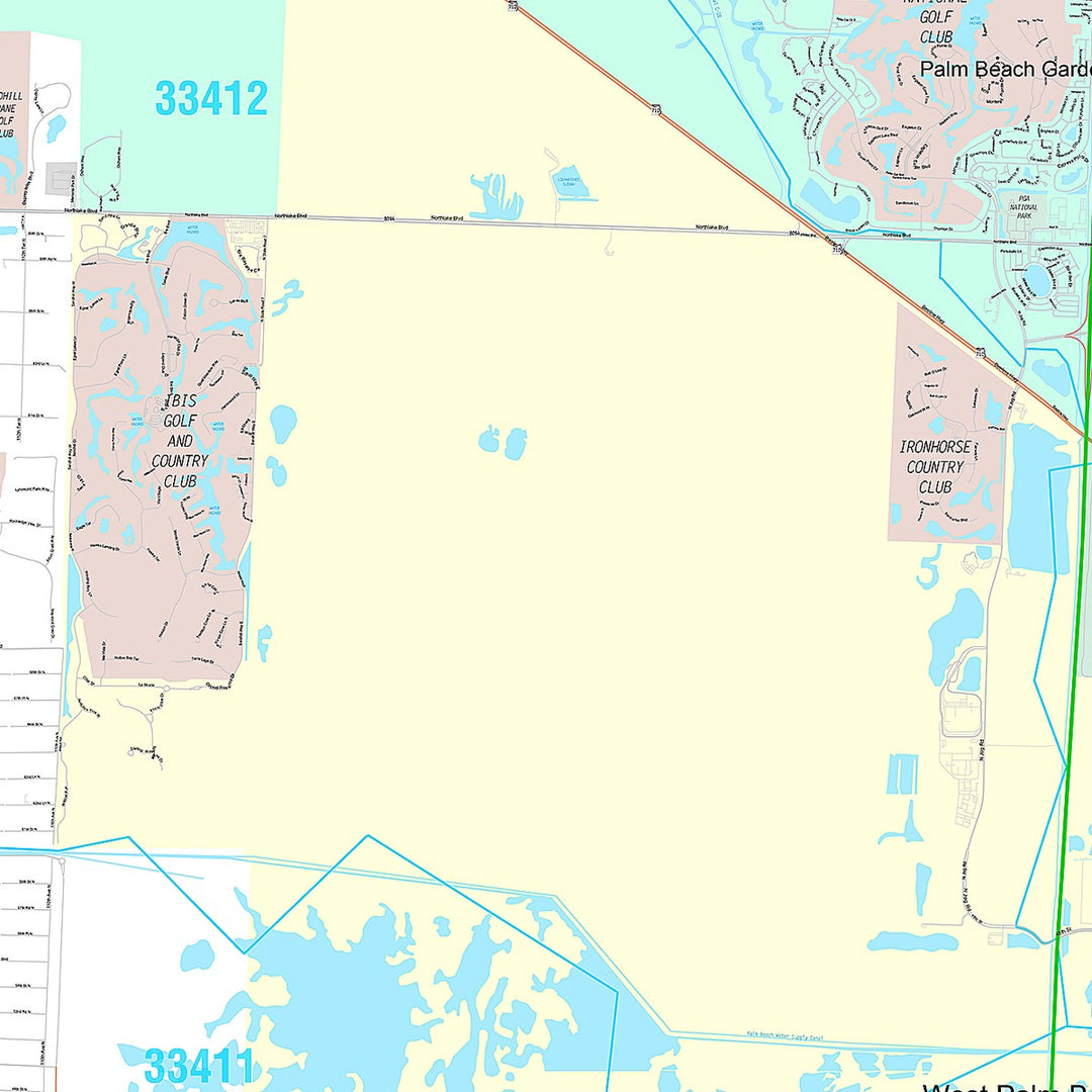 Premium Style Wall Map of West Palm Beach, FL