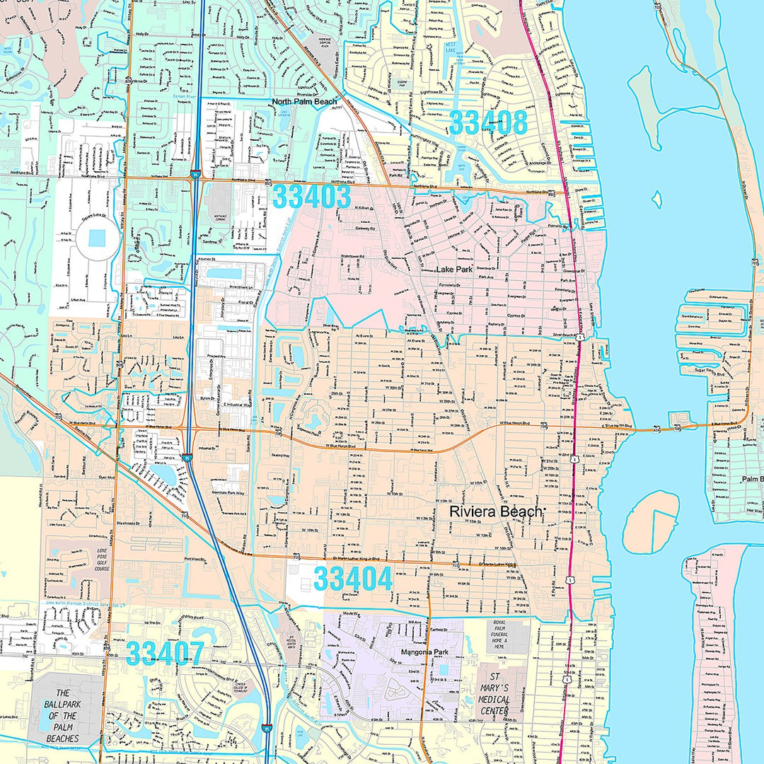 Premium Style Wall Map of West Palm Beach, FL