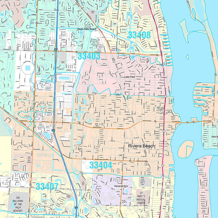 Premium Style Wall Map of West Palm Beach, FL