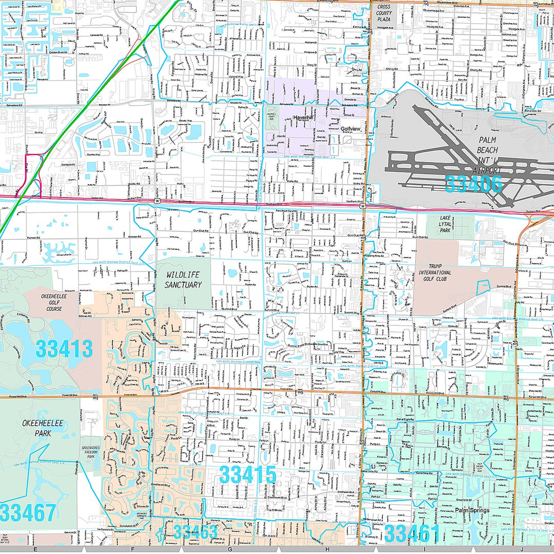 Premium Style Wall Map of West Palm Beach, FL