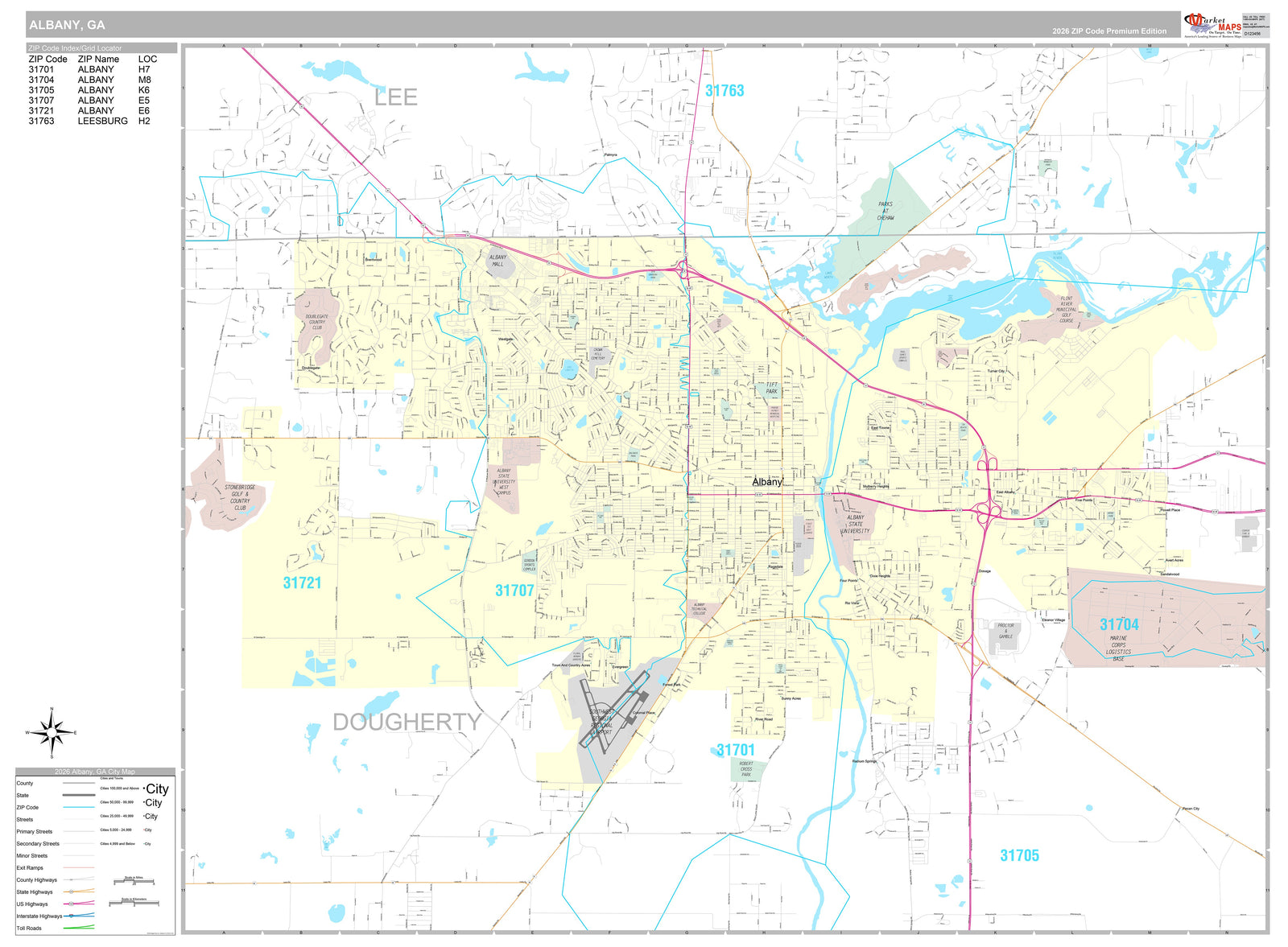 Premium Style Wall Map of Albany, GA