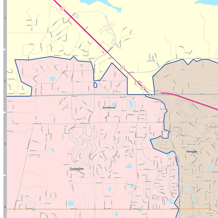 Color Cast Zip Code Style Wall Map of Albany, GA
