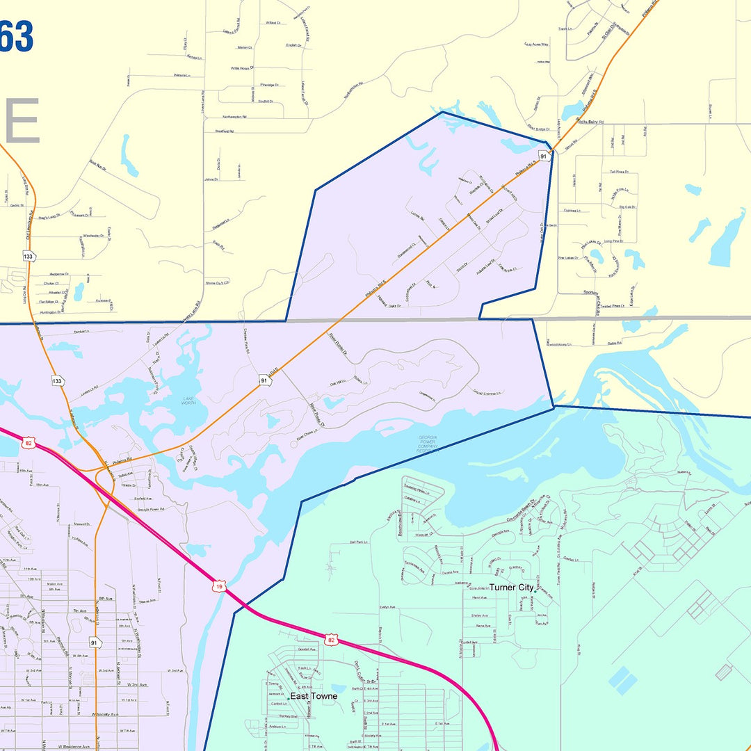 Color Cast Zip Code Style Wall Map of Albany, GA