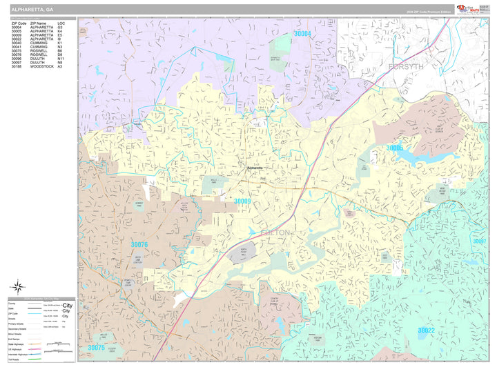 Premium Style Wall Map of Alpharetta, GA