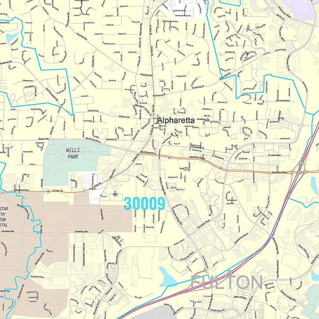 Premium Style Wall Map of Alpharetta, GA