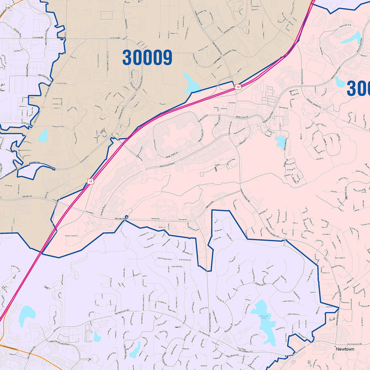 Color Cast Zip Code Style Wall Map of Alpharetta, GA