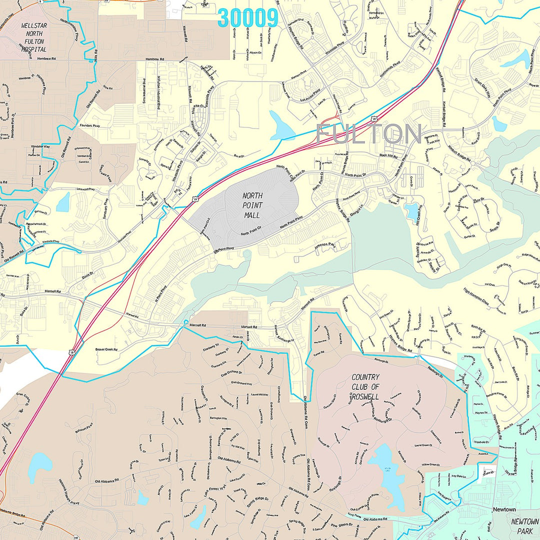 Premium Style Wall Map of Alpharetta, GA