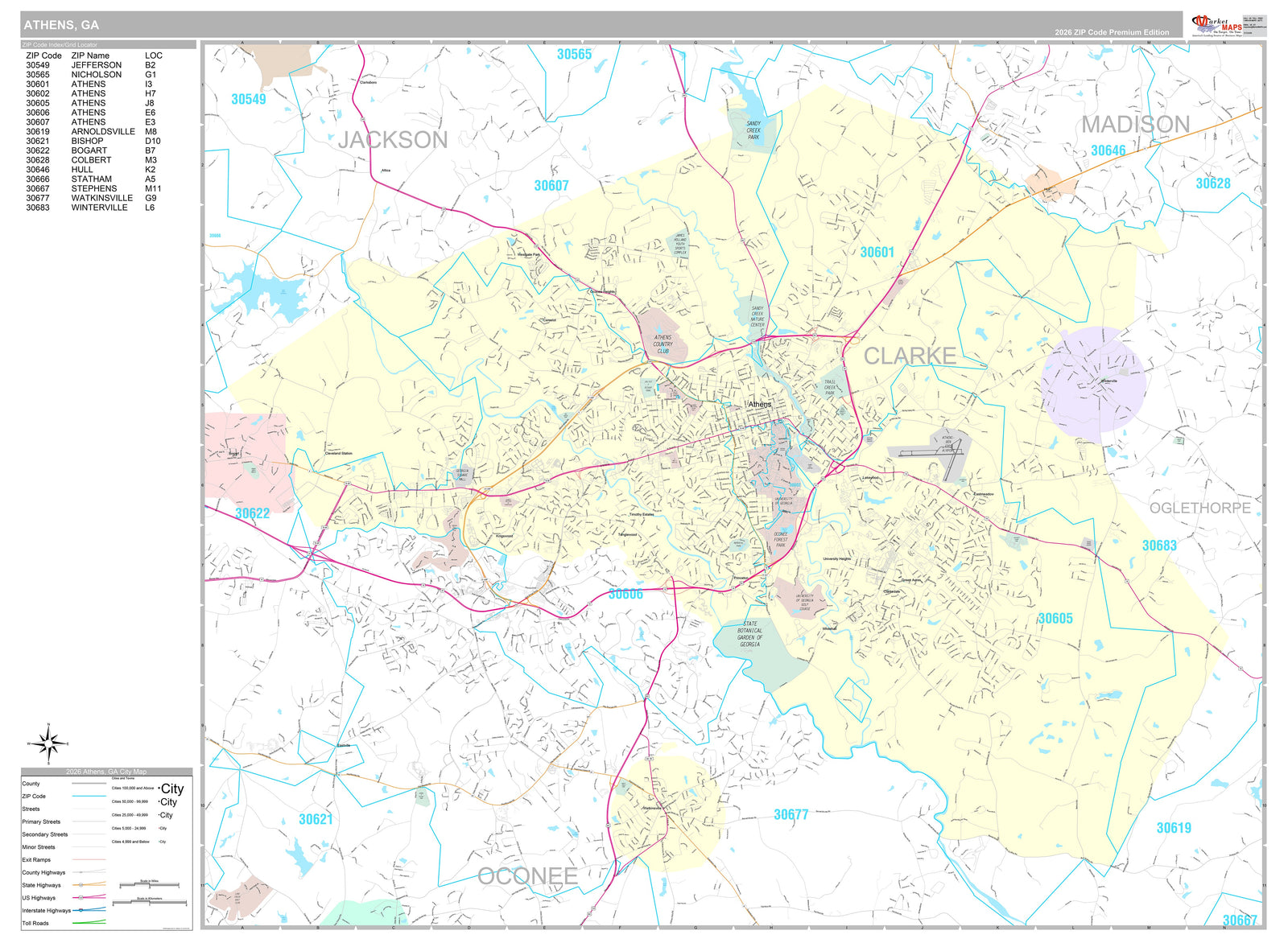 Premium Style Wall Map of Athens, GA