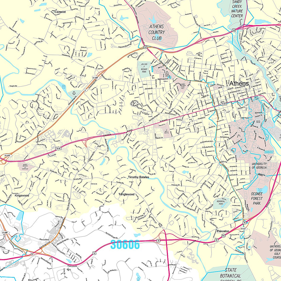 Premium Style Wall Map of Athens, GA