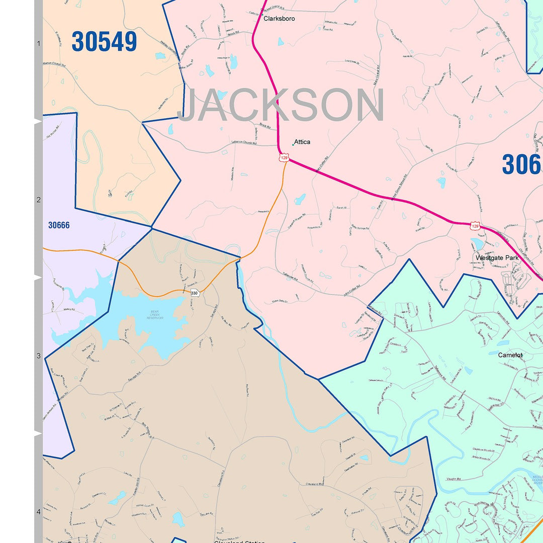 Color Cast Zip Code Style Wall Map of Athens, GA