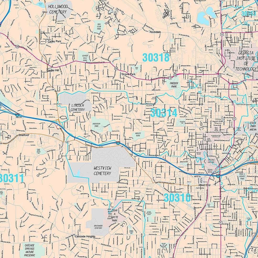 Premium Style Wall Map of Atlanta GA