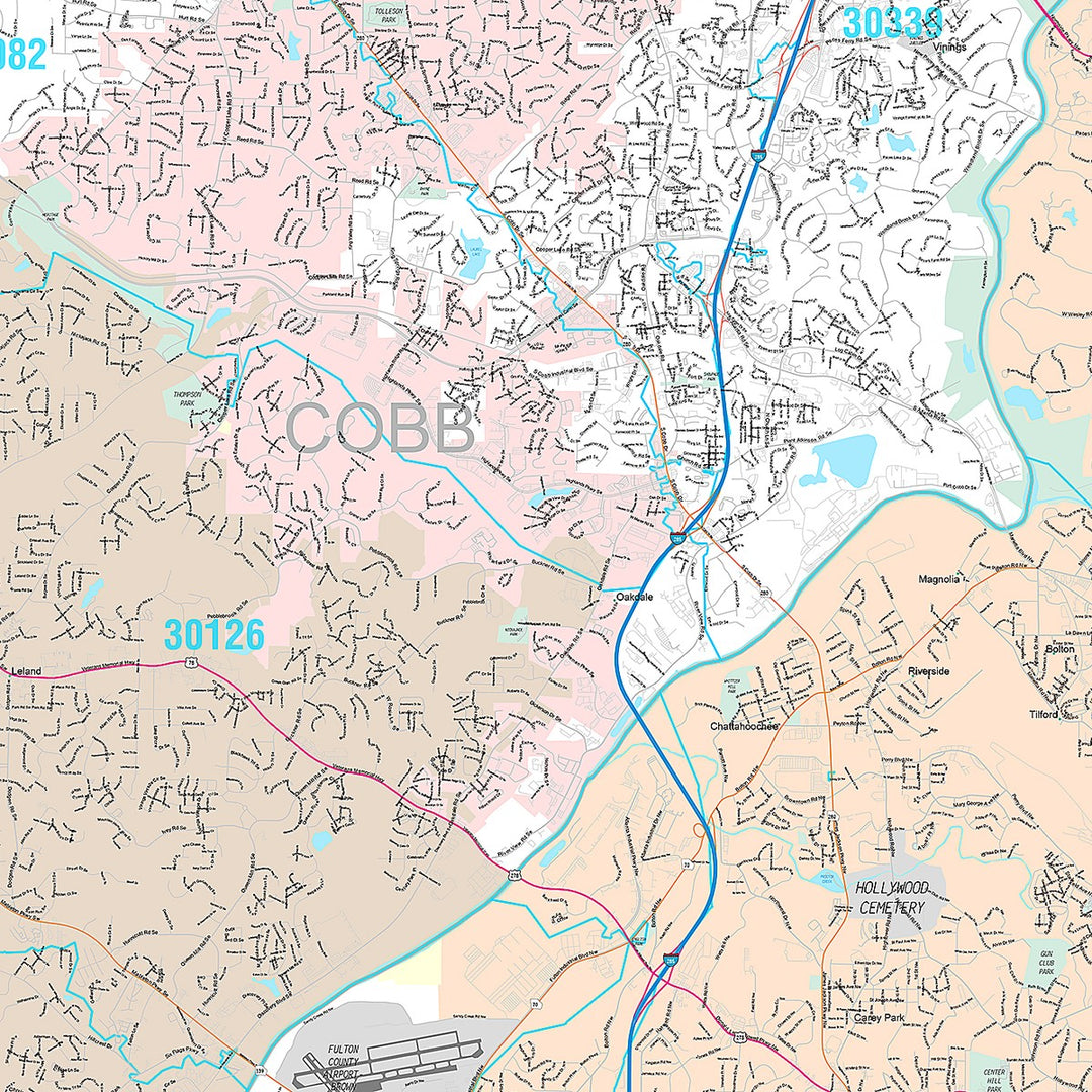 Premium Style Wall Map of Atlanta GA