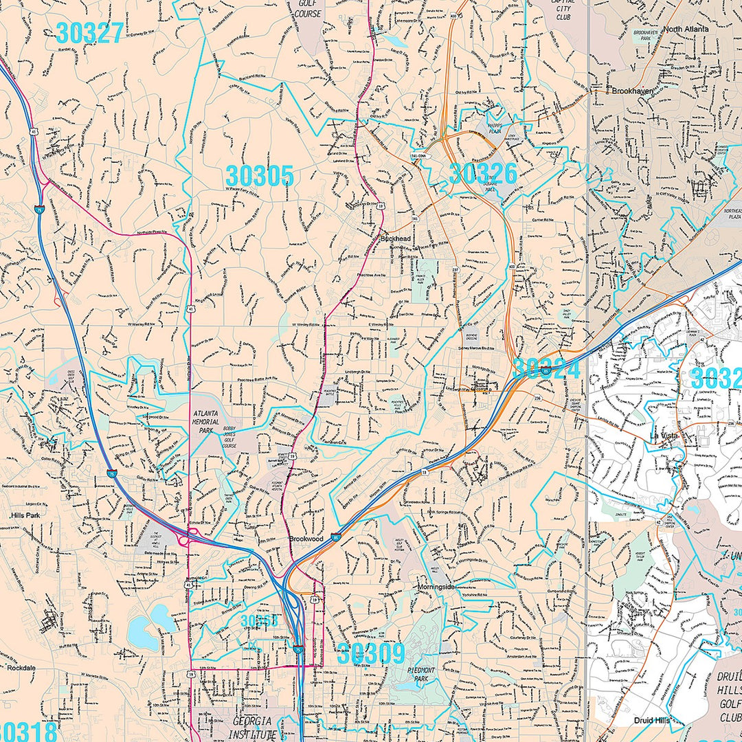 Premium Style Wall Map of Atlanta GA