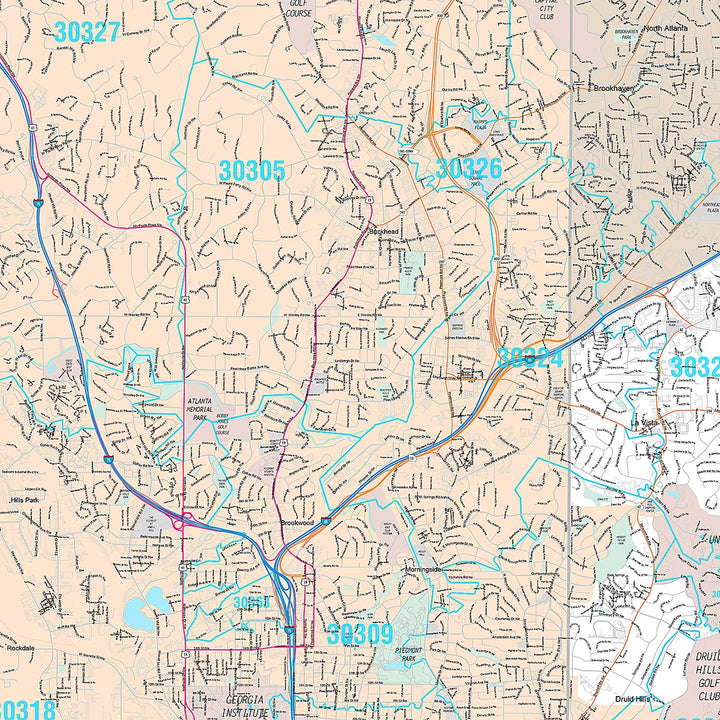 Premium Style Wall Map of Atlanta GA