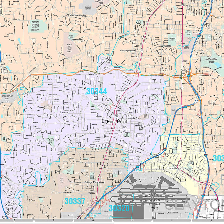 Premium Style Wall Map of Atlanta GA