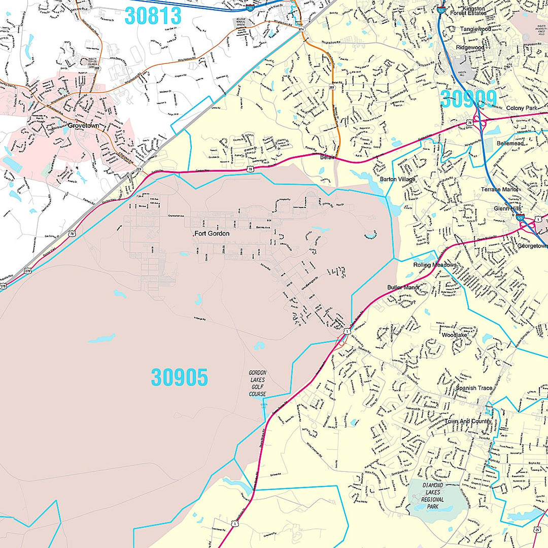 Premium Style Wall Map of Augusta GA