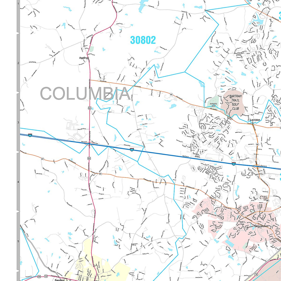 Premium Style Wall Map of Augusta GA