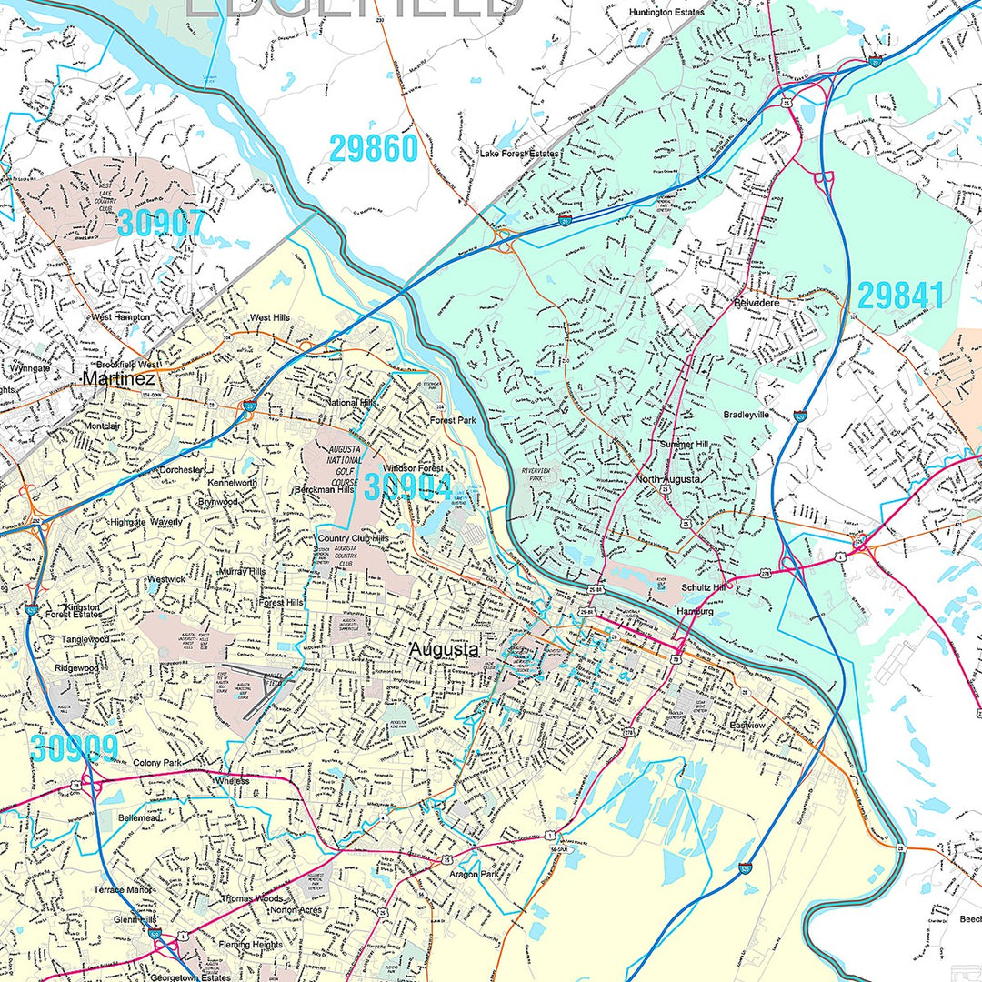 Premium Style Wall Map of Augusta GA