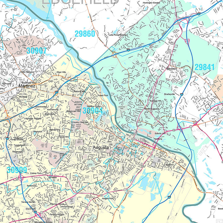 Premium Style Wall Map of Augusta GA