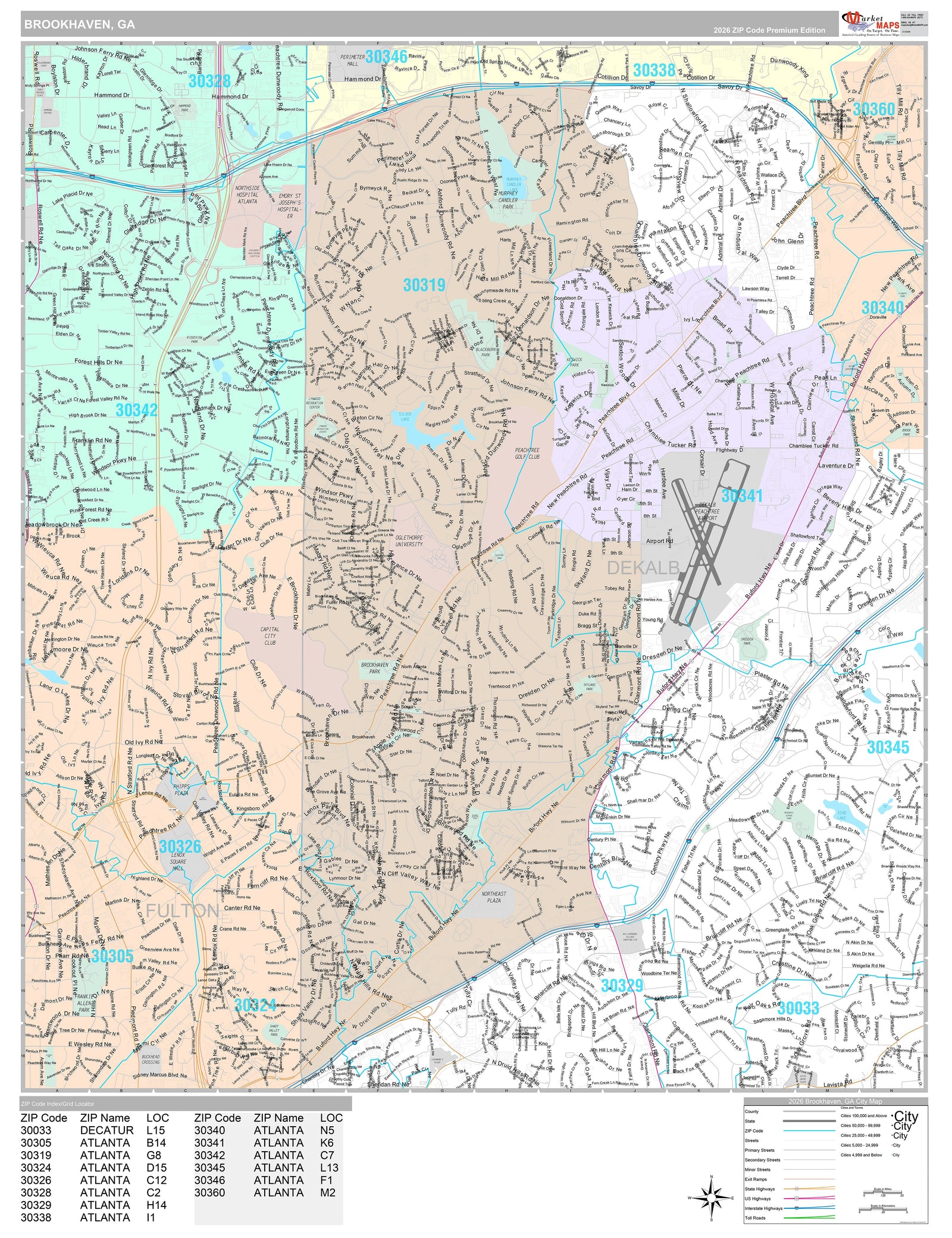 Premium Style Wall Map of Brookhaven, GA