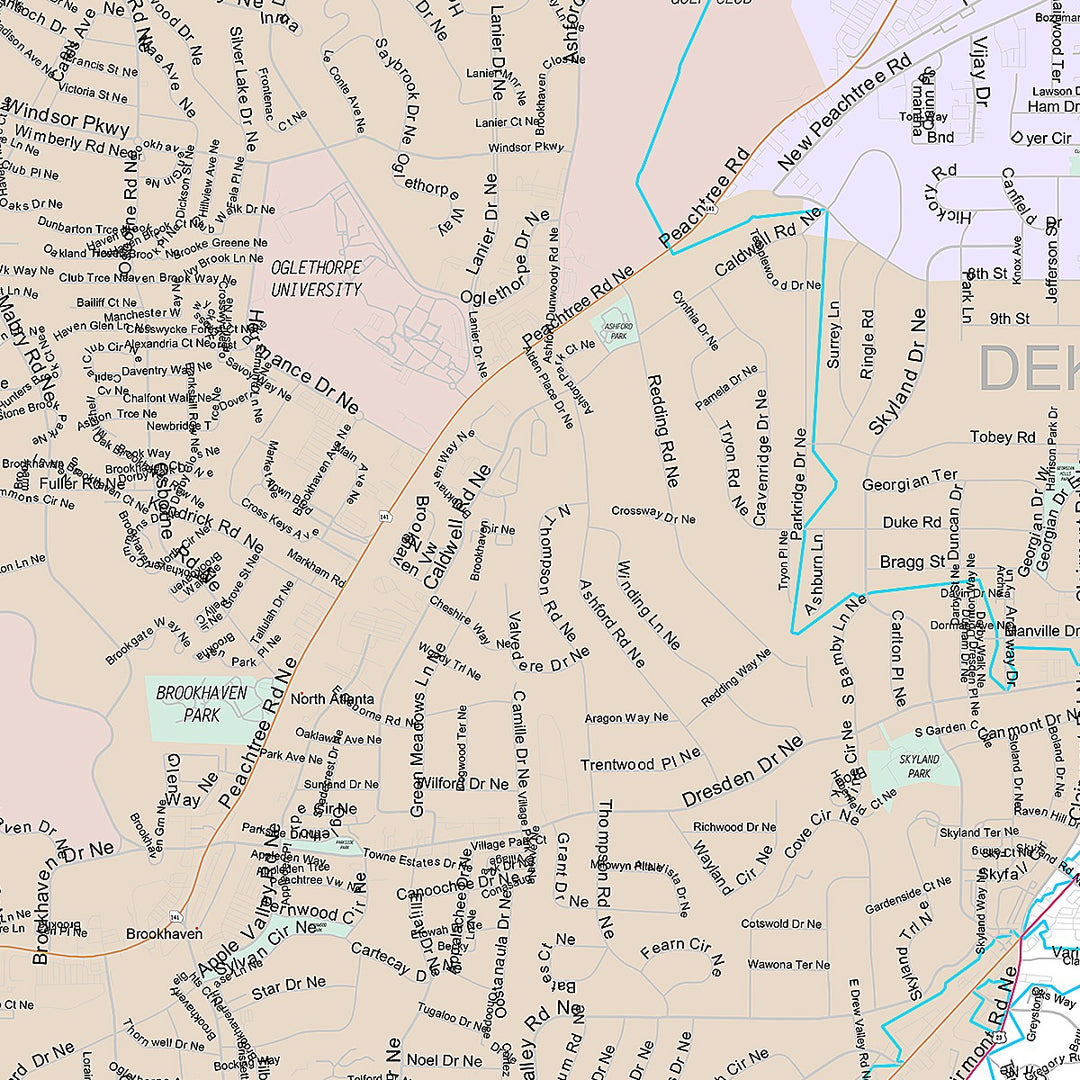 Premium Style Wall Map of Brookhaven, GA