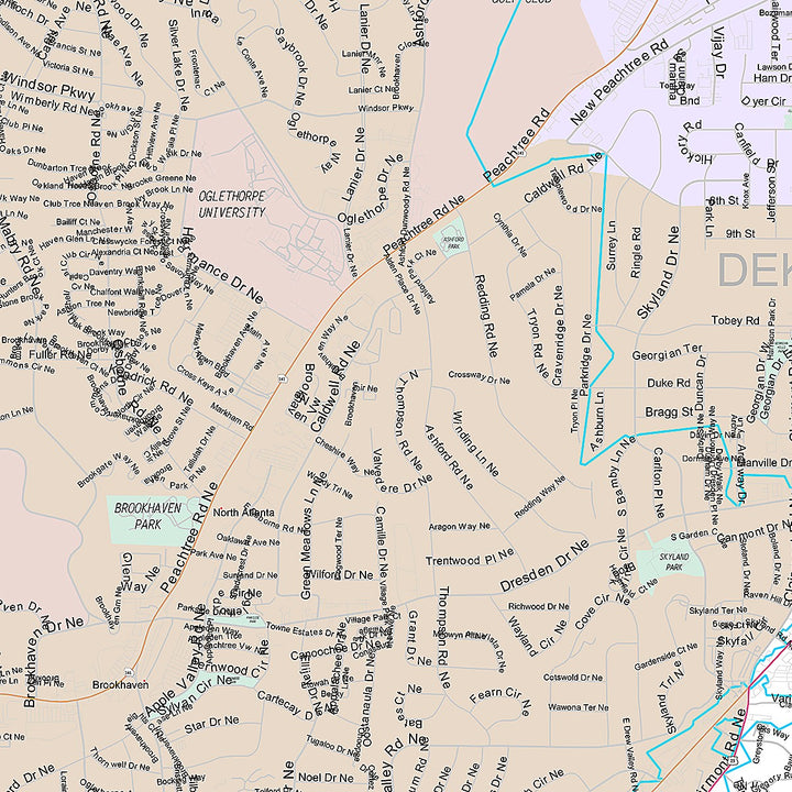 Premium Style Wall Map of Brookhaven, GA
