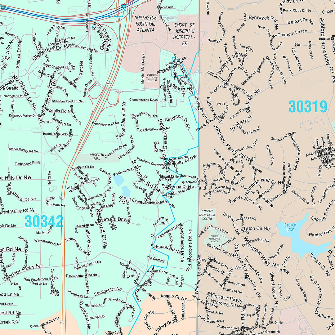 Premium Style Wall Map of Brookhaven, GA