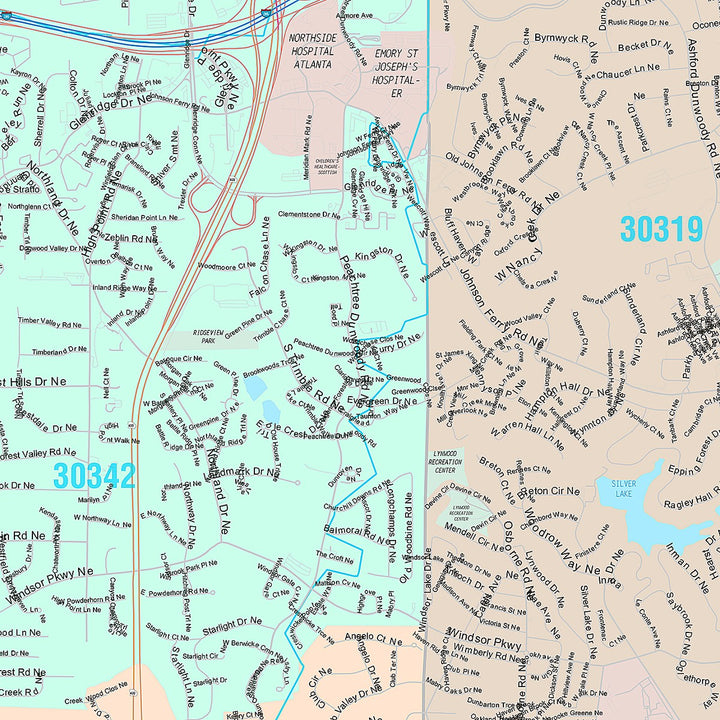 Premium Style Wall Map of Brookhaven, GA