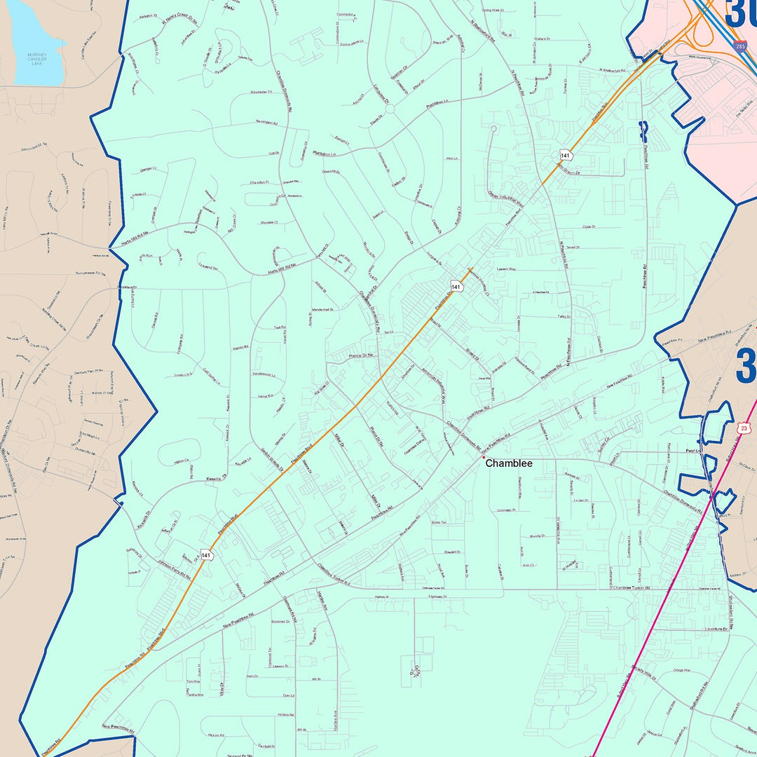 Color Cast Zip Code Style Wall Map of Brookhaven, GA