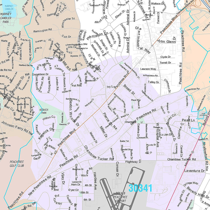 Premium Style Wall Map of Brookhaven, GA