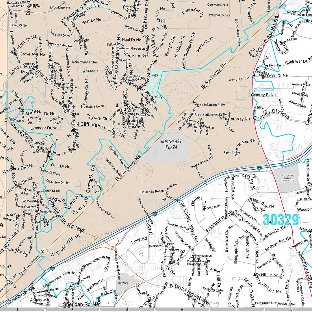 Premium Style Wall Map of Brookhaven, GA