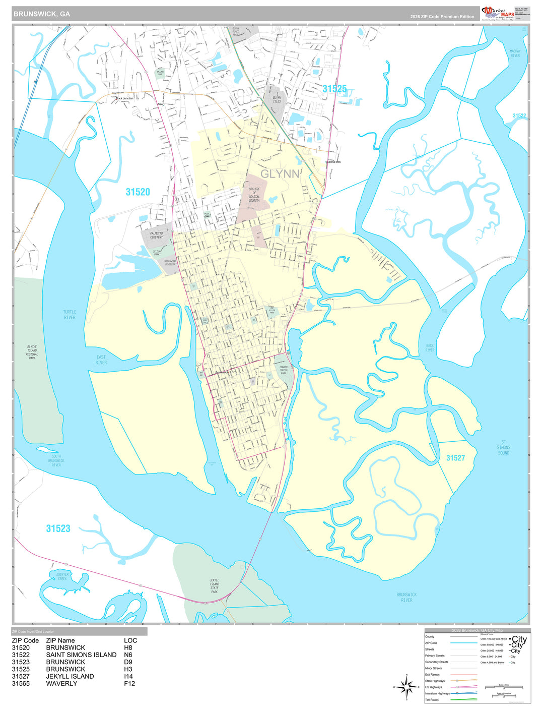Premium Style Wall Map of Brunswick, GA