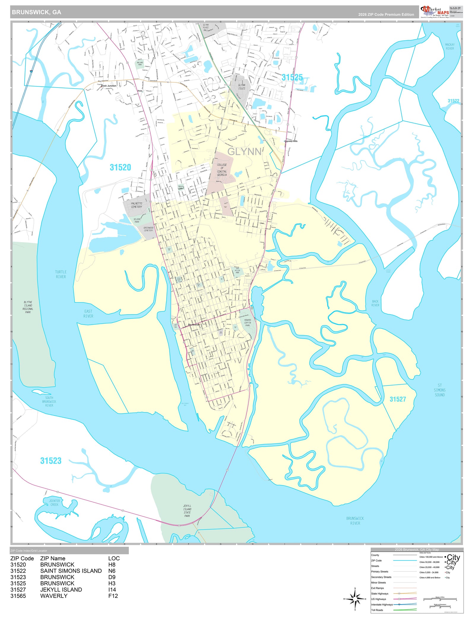 Premium Style Wall Map of Brunswick, GA
