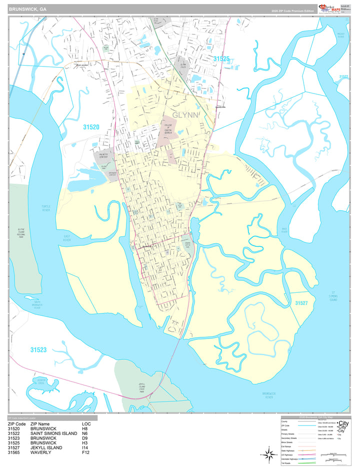 Premium Style Wall Map of Brunswick, GA