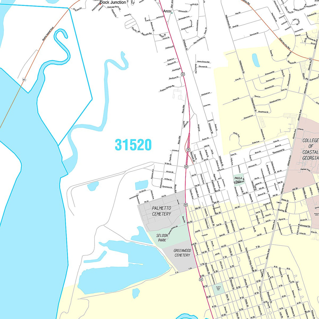 Premium Style Wall Map of Brunswick, GA