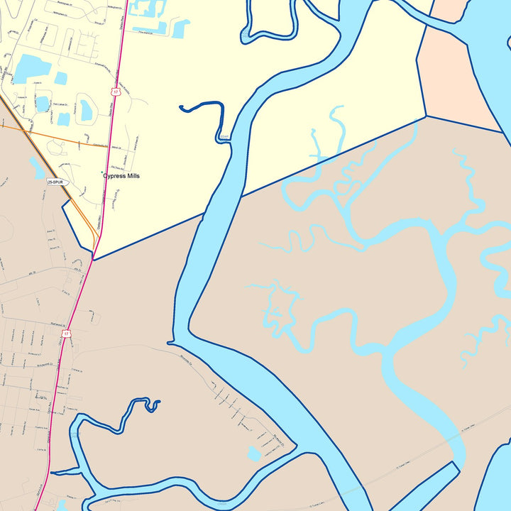 Color Cast Zip Code Style Wall Map of Brunswick, GA