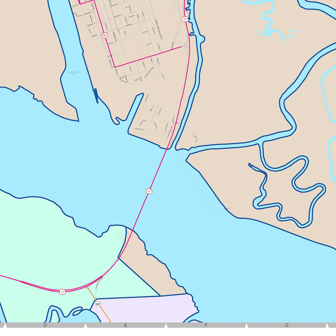 Color Cast Zip Code Style Wall Map of Brunswick, GA