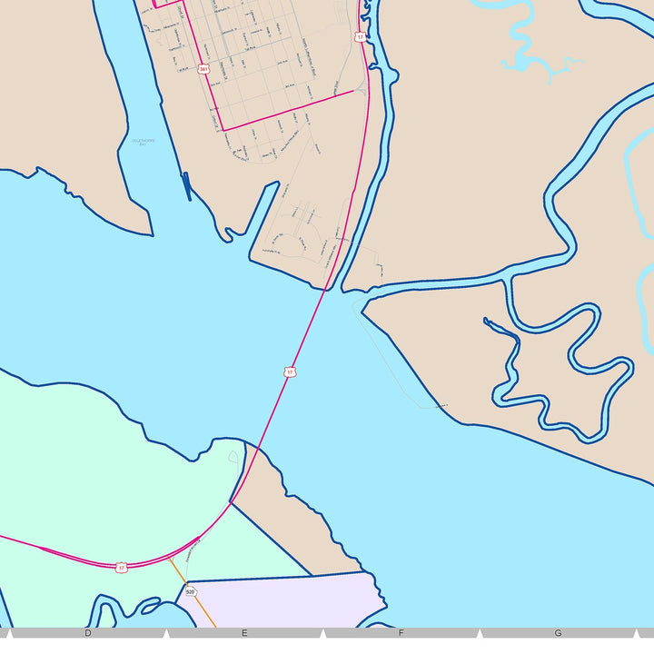 Color Cast Zip Code Style Wall Map of Brunswick, GA