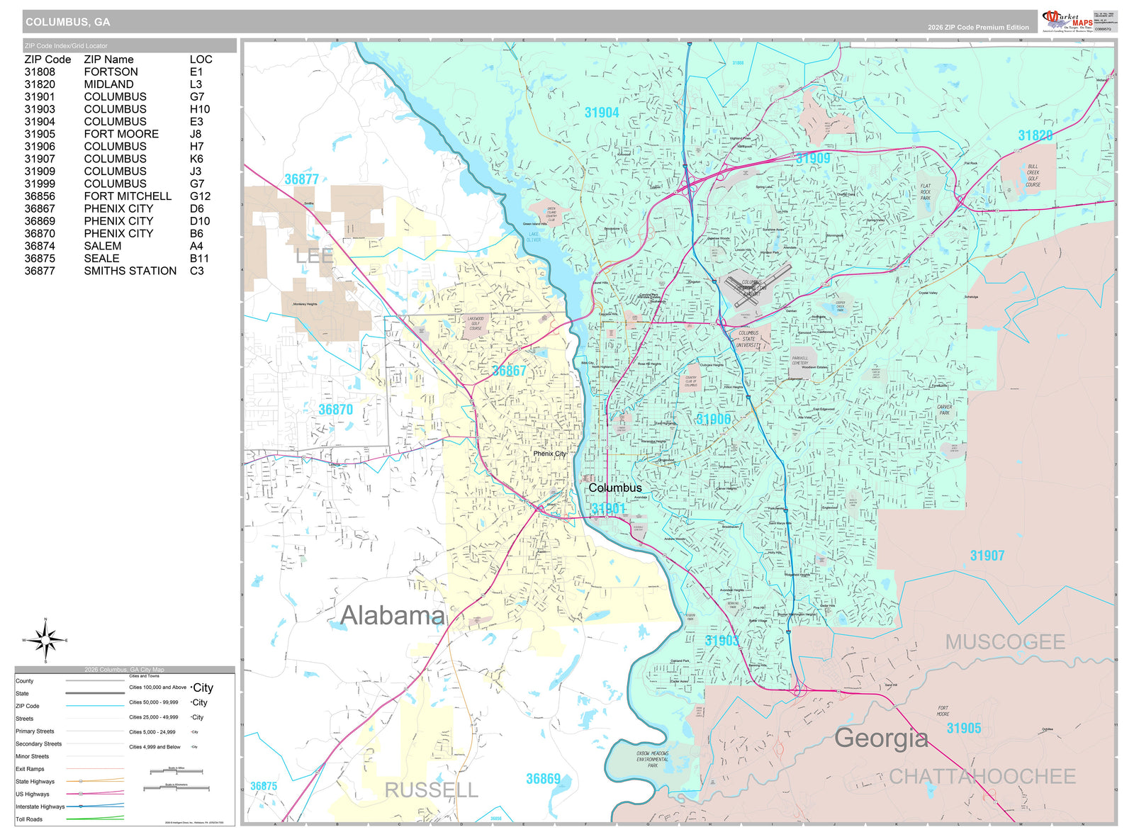 Premium Style Wall Map of Columbus GA