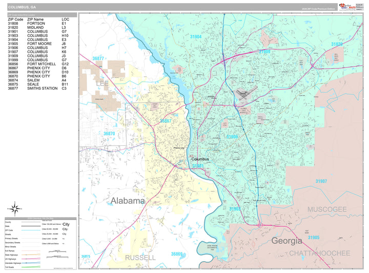 Premium Style Wall Map of Columbus GA