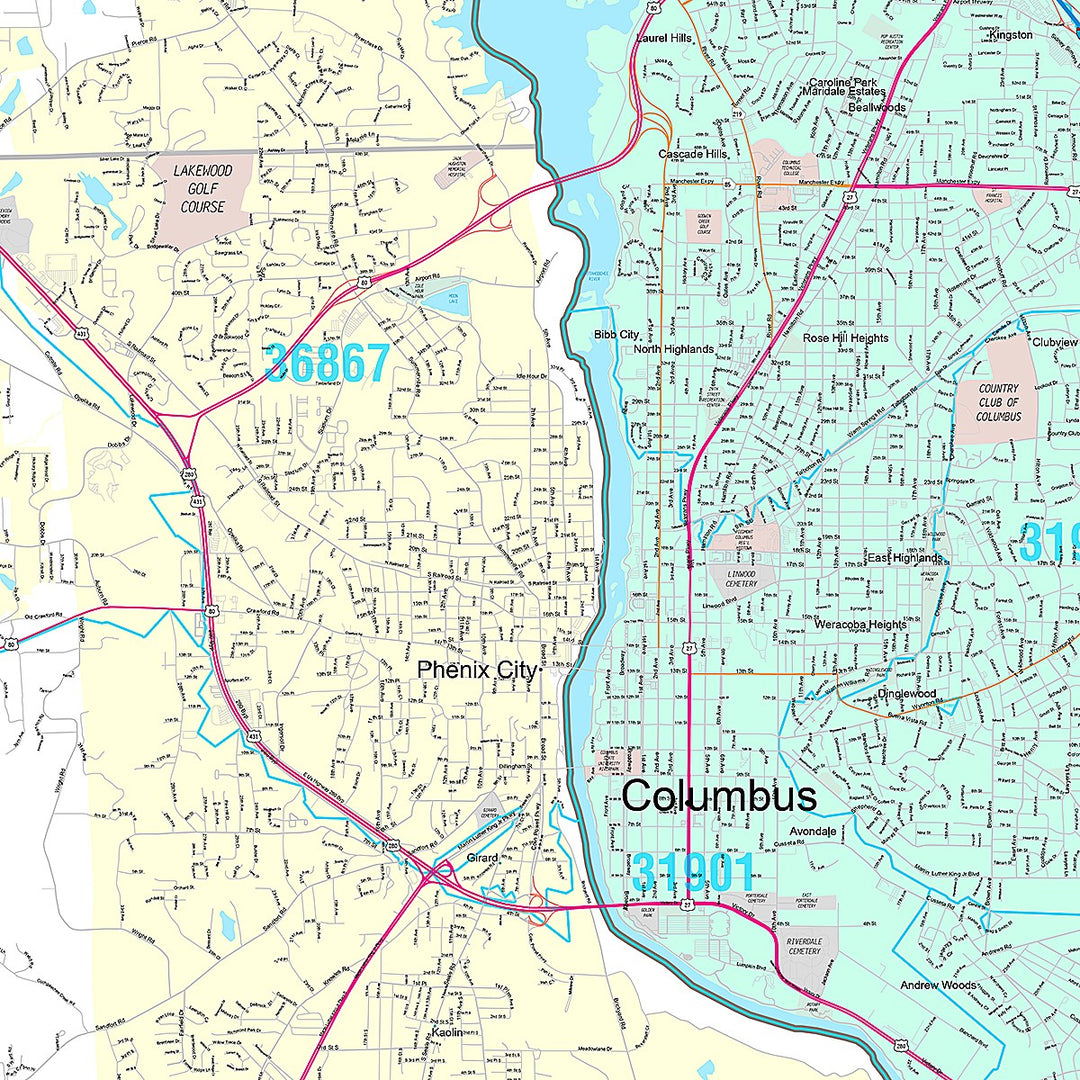Premium Style Wall Map of Columbus GA