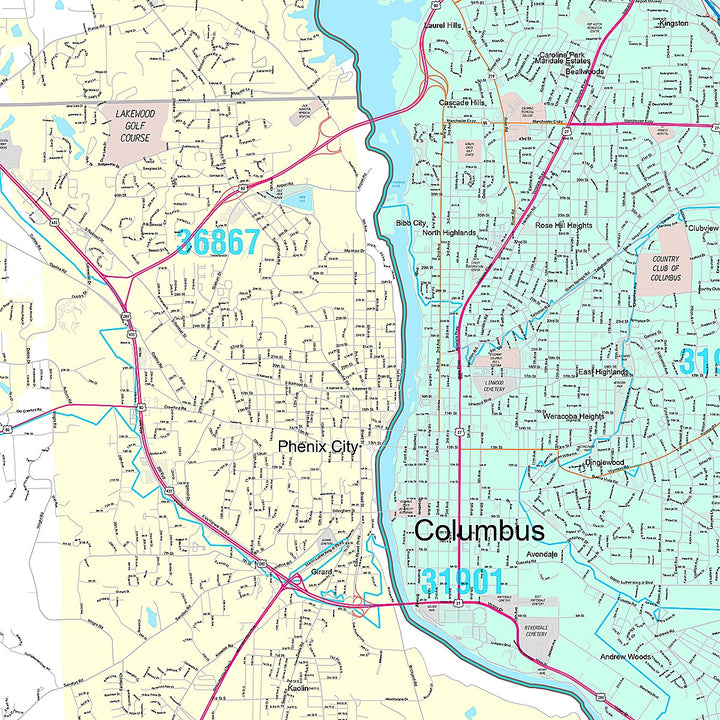 Premium Style Wall Map of Columbus GA